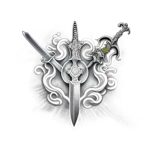 Sword Penetrating cloud Representing overcoming adversity tattoo design idea