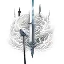 Sword Stabbing senitent cloud creating a lightning strike tattoo design idea