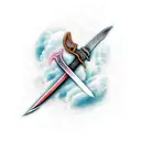 Sword Stabbing senitent cloud creating a lightning strike tattoo design idea