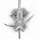 Sword Stabbing senitent cloud creating a lightning strike tattoo design idea