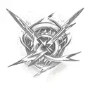 Three of swords expelling lightning tattoo design idea