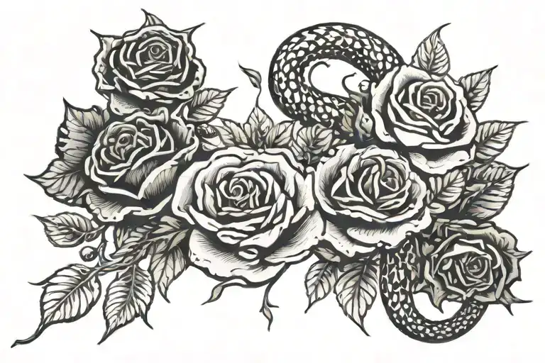 snakes and roses leaves falling tattoo design idea