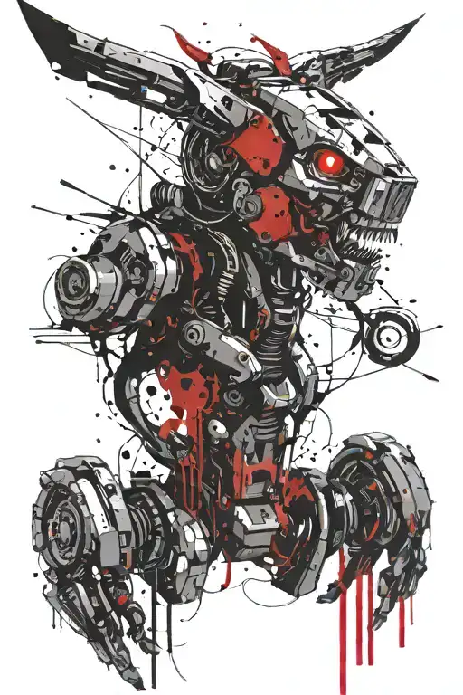 a robot with horns bahamut head tattoo design idea