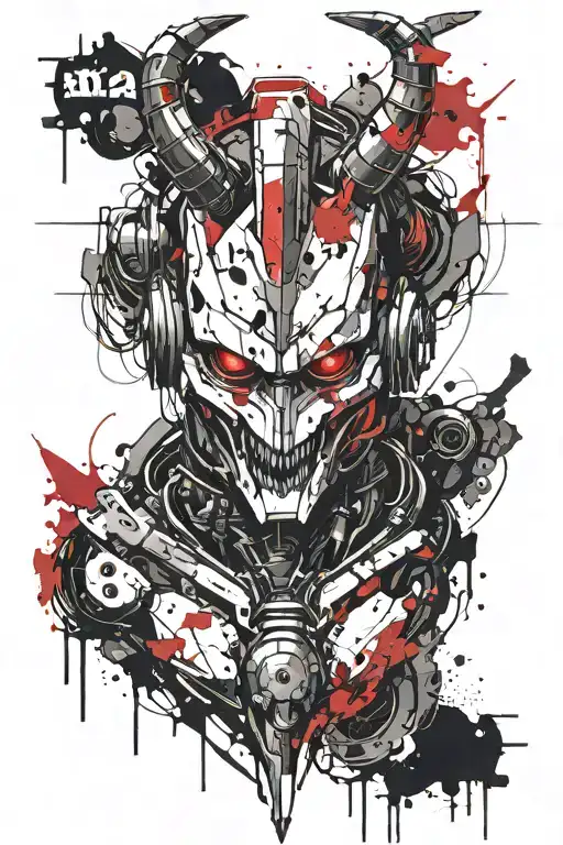 a robot with horns bahamut head tattoo design idea