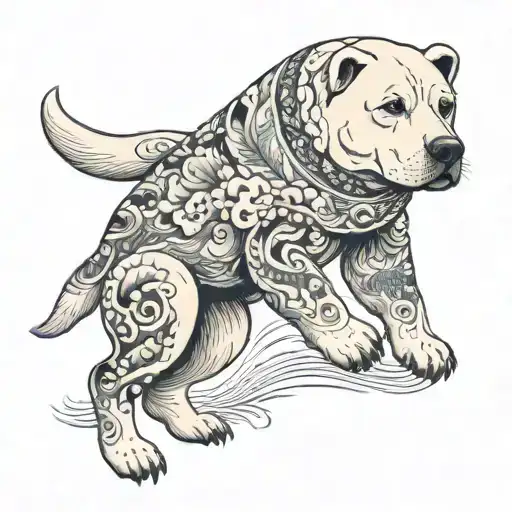 white labrador with body of a polar bear, muscular and scary tattoo design idea