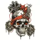 a decrepit skull made of gold and silver, with a copper jaw bone melting with gems and crystals tattoo design idea