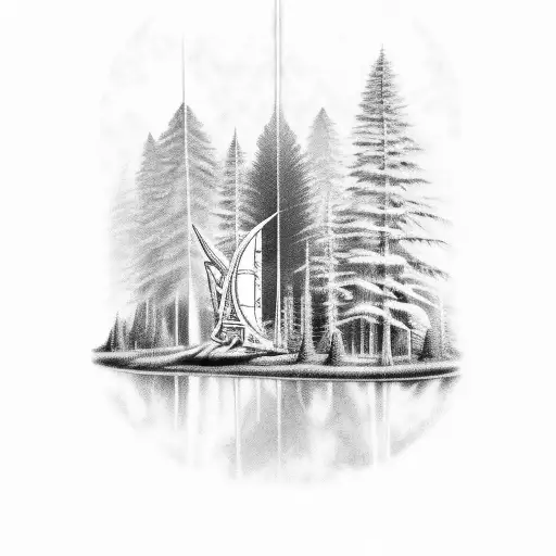 forest with cyclon centurion and starship from firefly show tattoo design idea