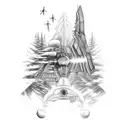 forest with cyclon centurion and starship from firefly show tattoo design idea