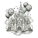 Disneyland castle surrounded by Mickey balloons floating tattoo design idea