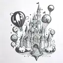 Disneyland castle surrounded by Mickey balloons floating tattoo design idea