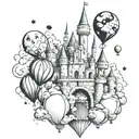 Disneyland castle surrounded by Mickey balloons floating tattoo design idea