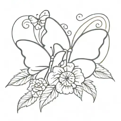butterfly headstone chain flower tattoo design idea