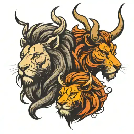 lion and bull head tattoo design idea