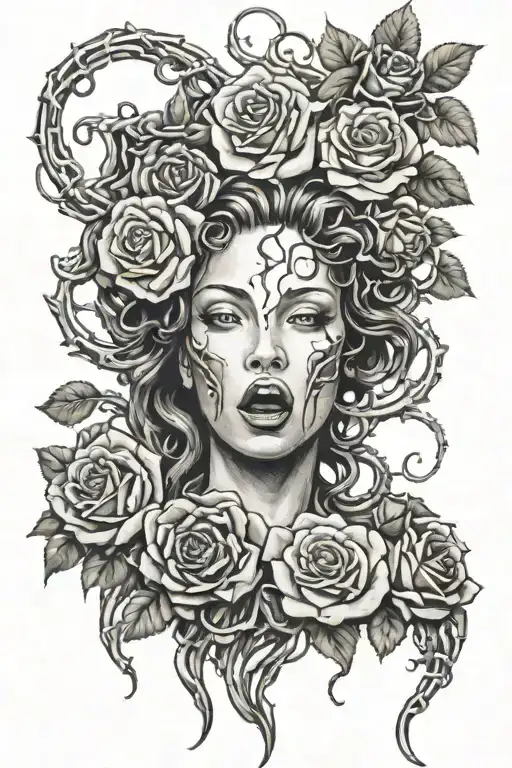 Medusa and Roses / Thorns tattoo design idea