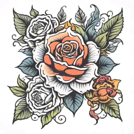 Rino name roses fire tattoo design idea
