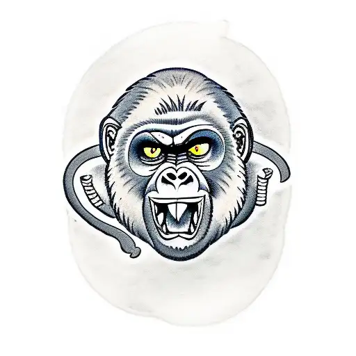 gorilla with 6 eyes and open mouth  tattoo design idea