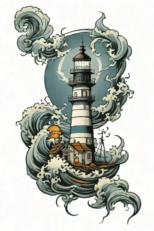 lighthouse with storm   tattoo design idea