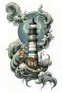 lighthouse with storm   tattoo design idea