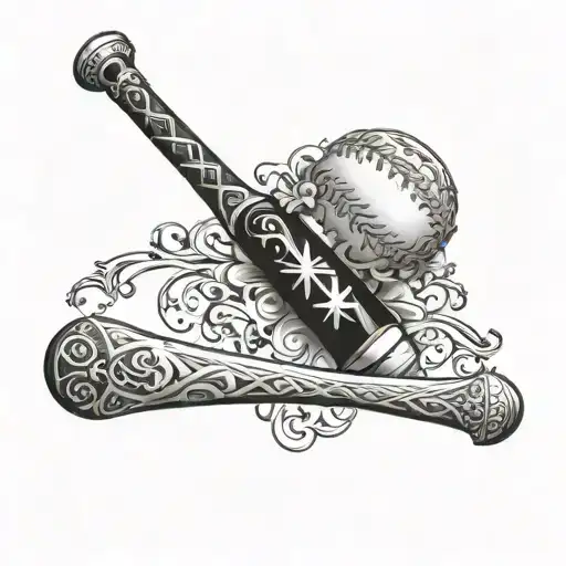 A baseball bat morphing into a cross with intricate detailing tattoo design idea
