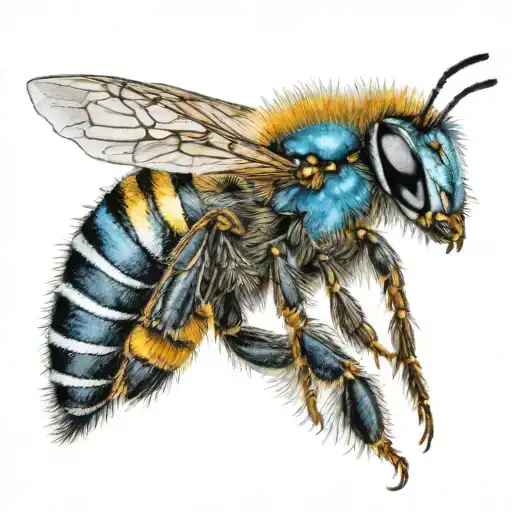 blue banded bee sitting tattoo design idea