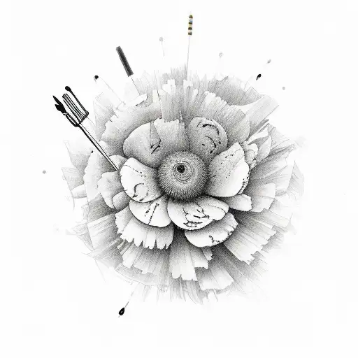 A graceful composition of paintbrushes and musical instruments entwined with flowers, representing the harmony between your passions and motherhood tattoo design idea