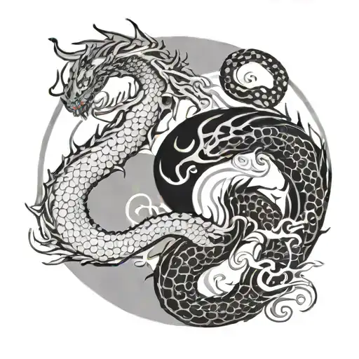 white dragon round with black dragon forming yin yang symbol  tattoo design idea