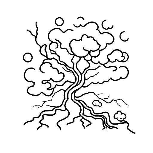 lightning hitting dry tree tattoo design idea