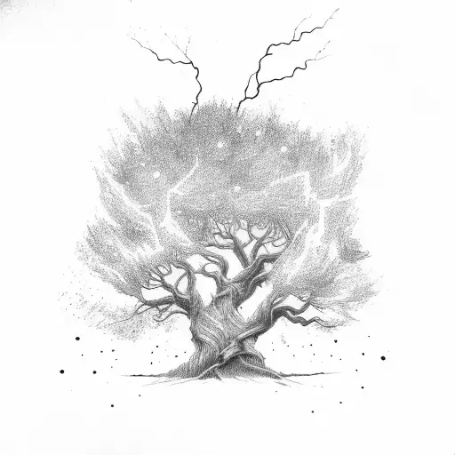 lightning hitting dry tree tattoo design idea