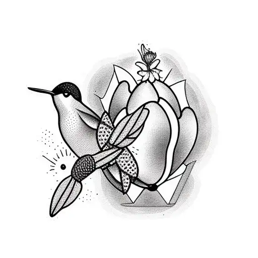 prickly pear cactus and black chinned hummingbird tattoo design idea