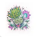 prickly pear cactus and black chinned hummingbird tattoo design idea