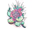 prickly pear cactus and black chinned hummingbird tattoo design idea