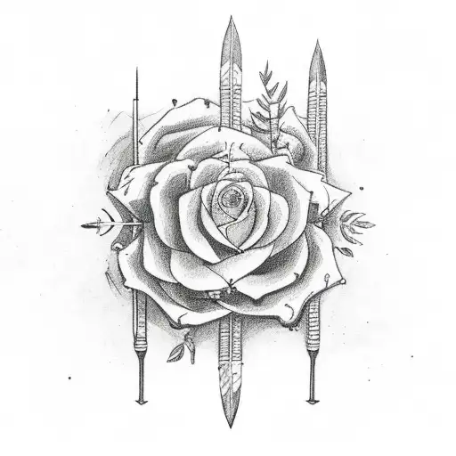 indian aiming an arrow surrounded by roses tattoo design idea