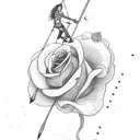 indian aiming an arrow surrounded by roses tattoo design idea