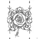 indian aiming an arrow surrounded by roses tattoo design idea
