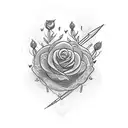 indian aiming an arrow surrounded by roses tattoo design idea