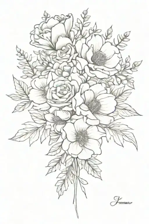 birth flower bouquet January February July August September  tattoo design idea
