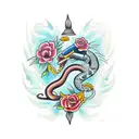 águia com cobra e flores  tattoo design idea