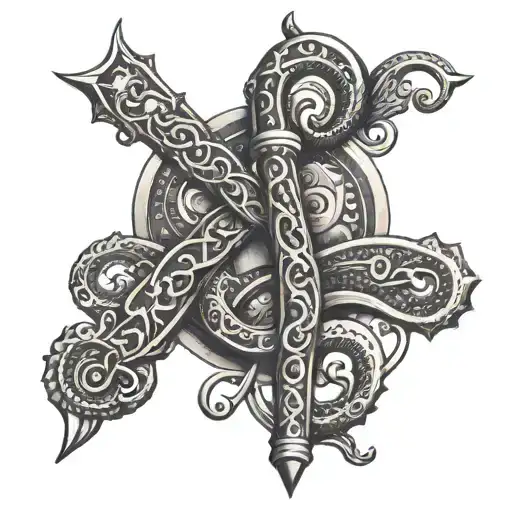 rod of asclepius with the fleur de lis on top tattoo design idea