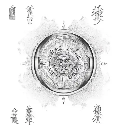 Compass sun moon tattoo design idea