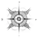 Moon within sun compass point squiggle rays tattoo design idea