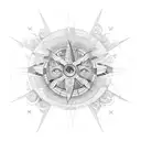 Moon within sun compass point squiggle rays tattoo design idea