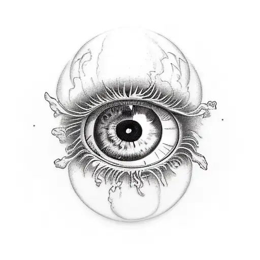 eye with angels behind it tattoo design idea
