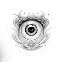 eye with angels behind it tattoo design idea