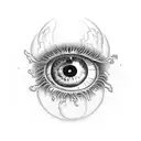 eye with angels behind it tattoo design idea