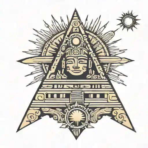 mayan sacrifing at the top of the pyramid  looking at the sun tattoo design idea