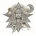 mayan sacrifing at the top of the pyramid  looking at the sun tattoo design idea