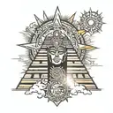 mayan sacrifing at the top of the pyramid  looking at the sun tattoo design idea