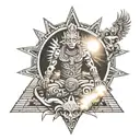 mayan sacrifing at the top of the pyramid  looking at the sun tattoo design idea