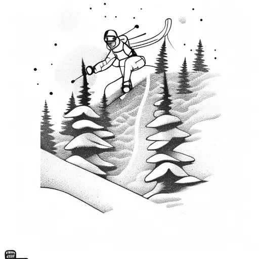 skier that has gone down the mountain leaving a trail where he went tattoo design idea