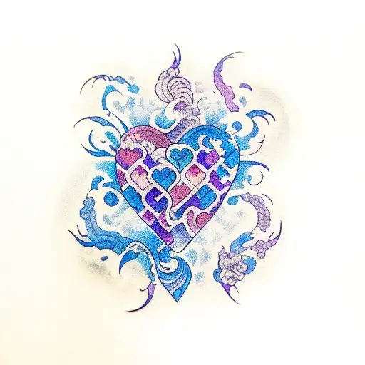 heart filled with half blue and half purple color tattoo design idea